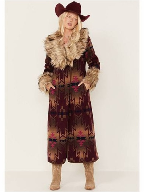 Tasha Polizzi Jackets & Blazers - Tasha Polizzi Southwestern Print Faux Fur Adirondack Blanket Coat